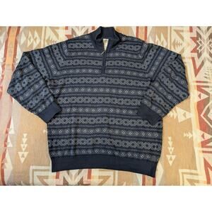 LL Bean Quarter Zip Sweater Men's XXL Blue Geometric Cotton Cashmere